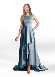 Augday Niles A-Line Trains Stretch Satin Dress