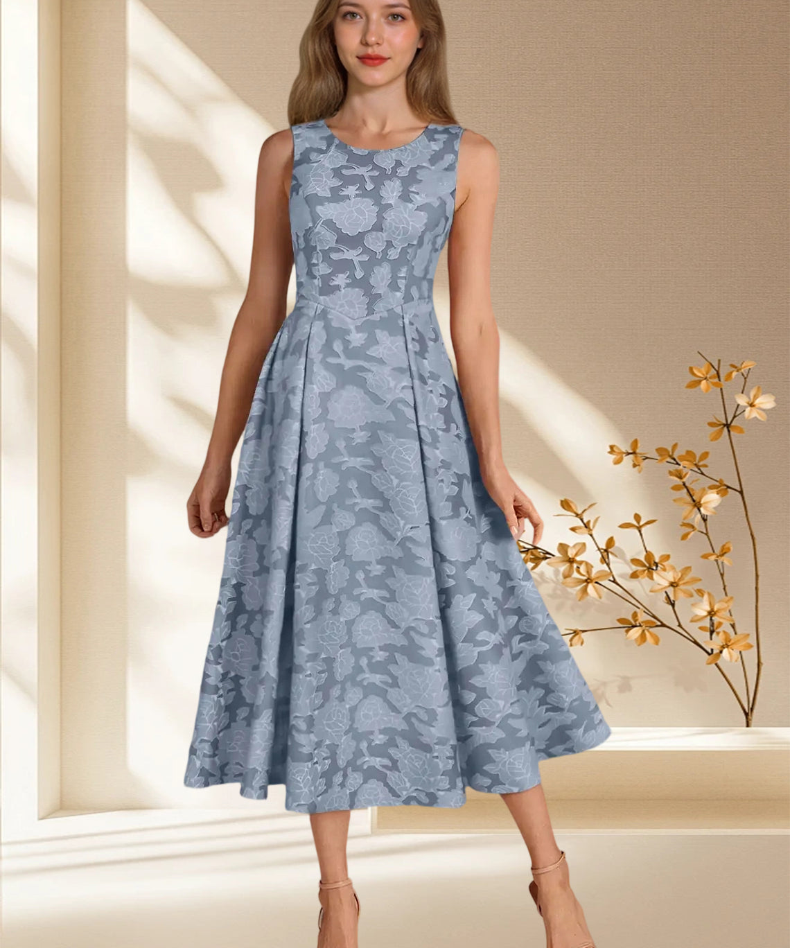Augday Fulton A-Line Pleated Floral Burnout Dress