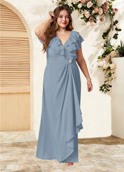 Augday Snapdragon A-Line V-Neck Ruched Chiffon Dress