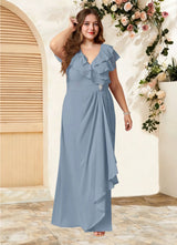 Augday Snapdragon A-Line V-Neck Ruched Chiffon Dress