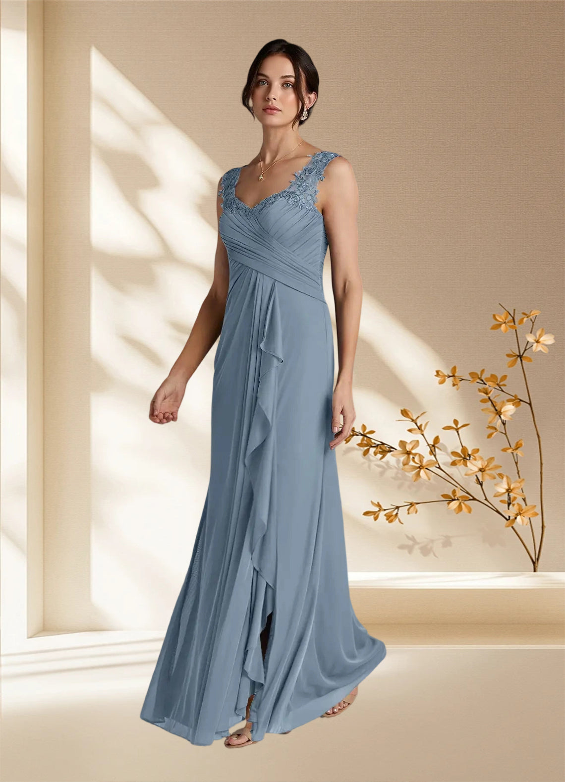Augday Edelin A-Line Sweetheart Neckline Pleated Mesh Dress