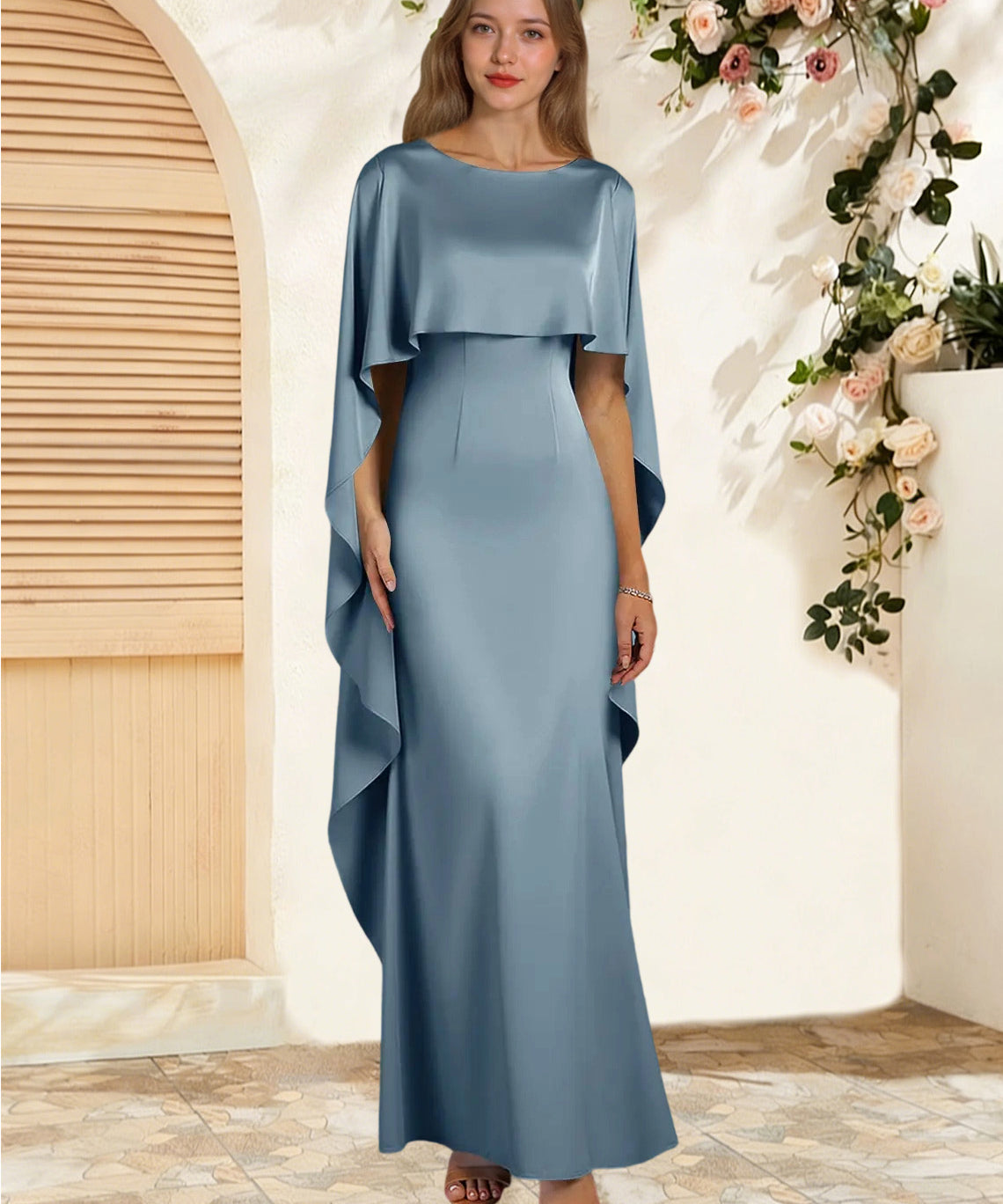 Augday Eli Sheath Boatneck Stretch Satin Dress