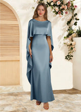 Augday Eli Sheath Boatneck Stretch Satin Dress