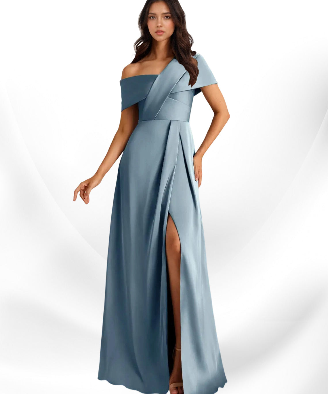 Augday Milton A-Line Pleated Stretch Satin Dress