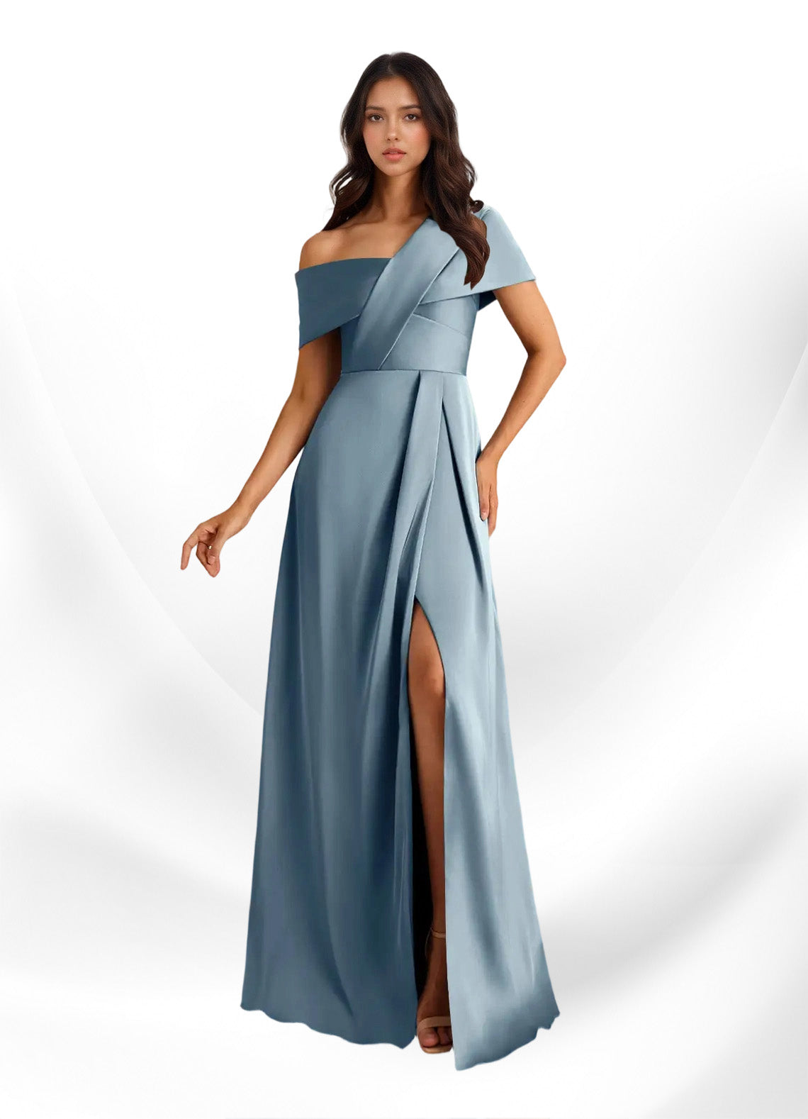 Augday Milton A-Line Pleated Stretch Satin Dress