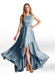 Augday Niles A-Line Trains Stretch Satin Dress