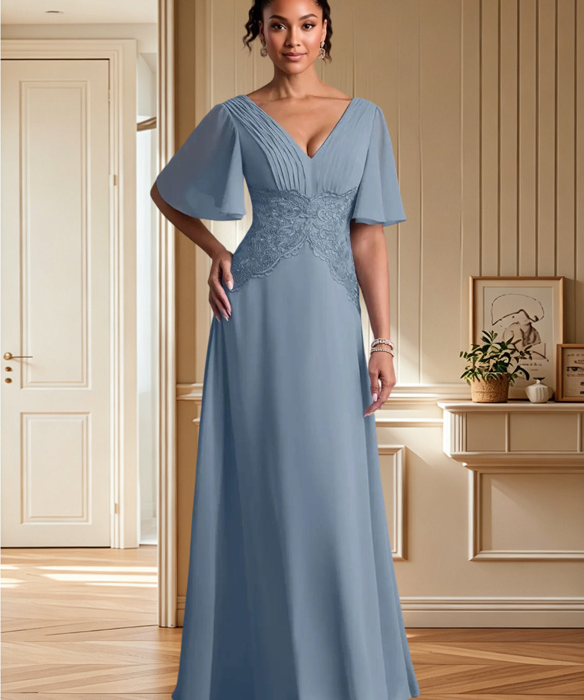 Augday Milliat A-Line Lace Chiffon Dress