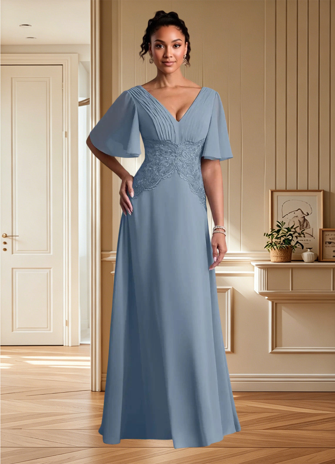 Augday Milliat A-Line Lace Chiffon Dress