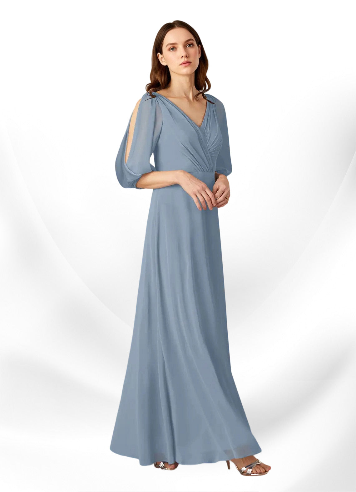 Augday Bronwyn A-Line V-Neck Ruched Chiffon Dress