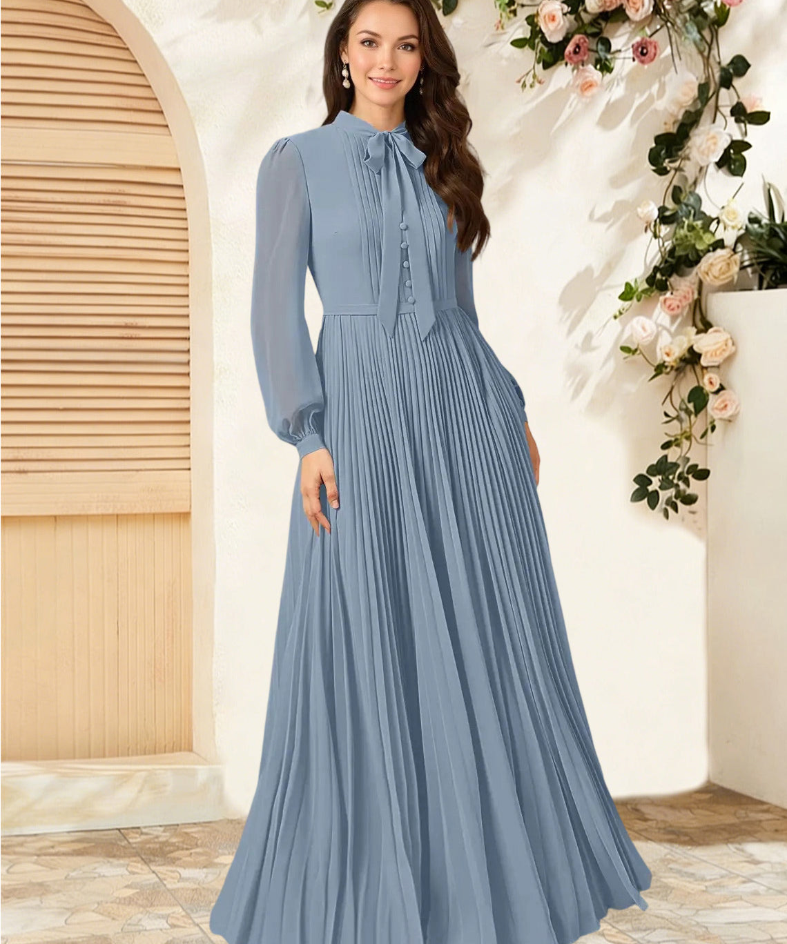 Augday Adellah A-Line Pleated Chiffon Dress