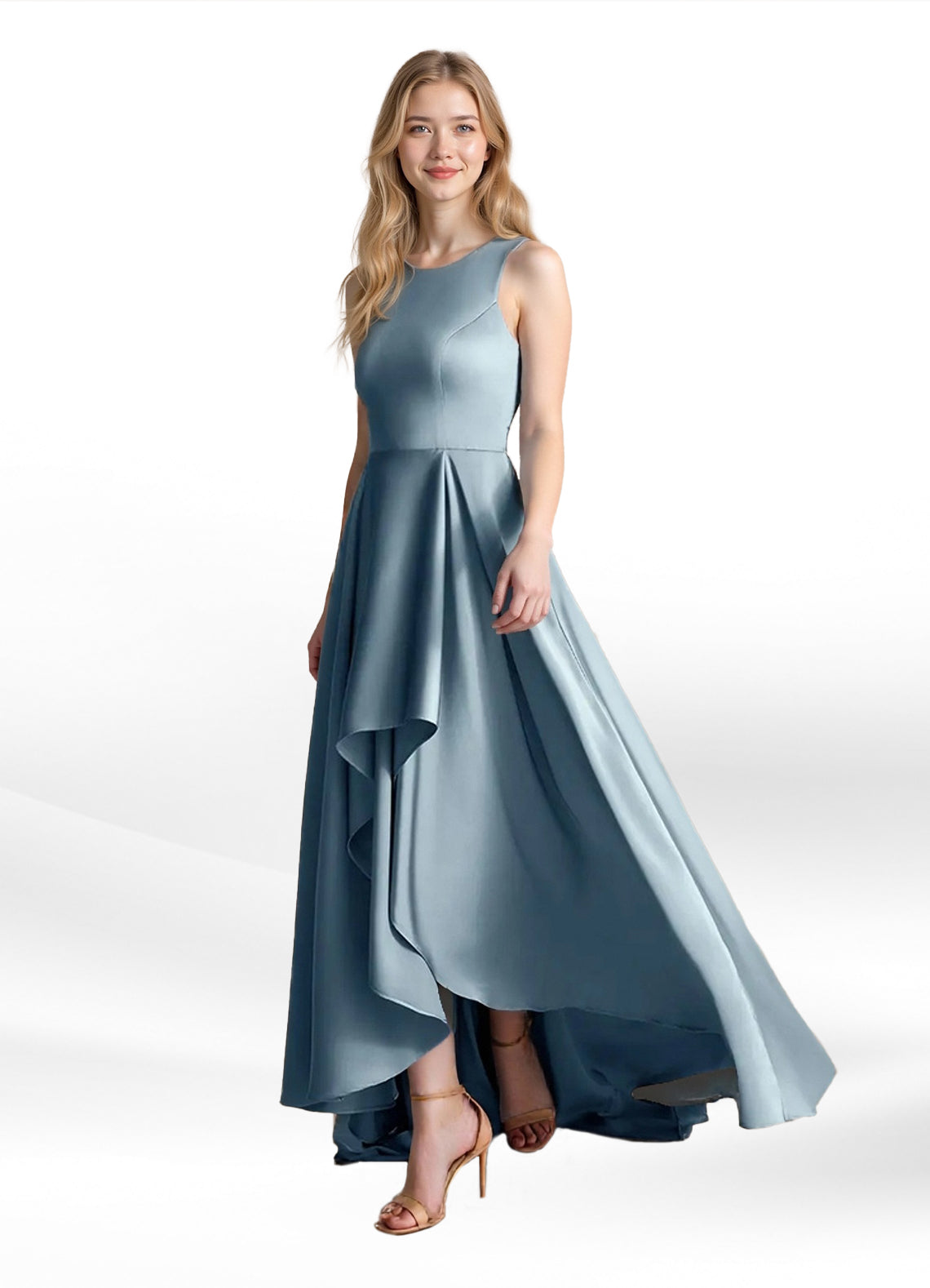 Augday Niles A-Line Trains Stretch Satin Dress