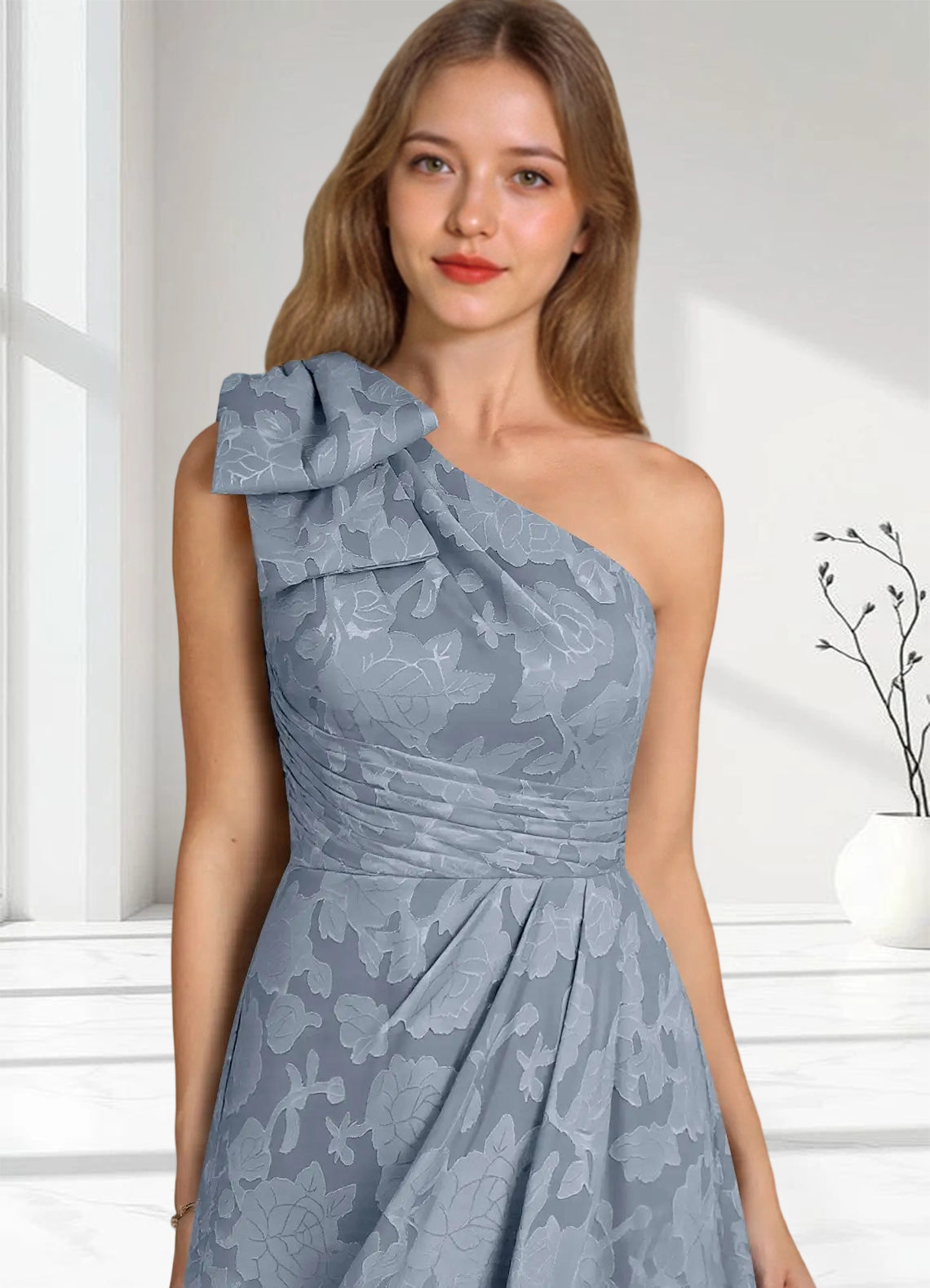 Augday Easton Ball-Gown One Shoulder Floral Burnout Dress