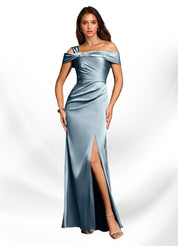 Augday Mermaid Off the Shoulder Stretch Satin Dress