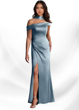 Augday Kamala Sheath One Shoulder Stretch Satin Dress