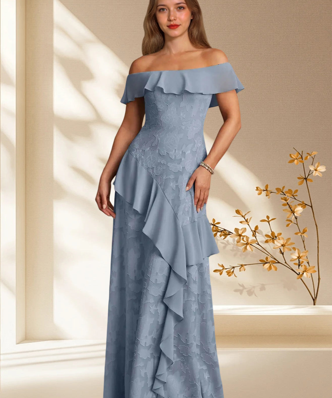Augday Marina A-Line Off the Shoulder Floral Burnout Dress
