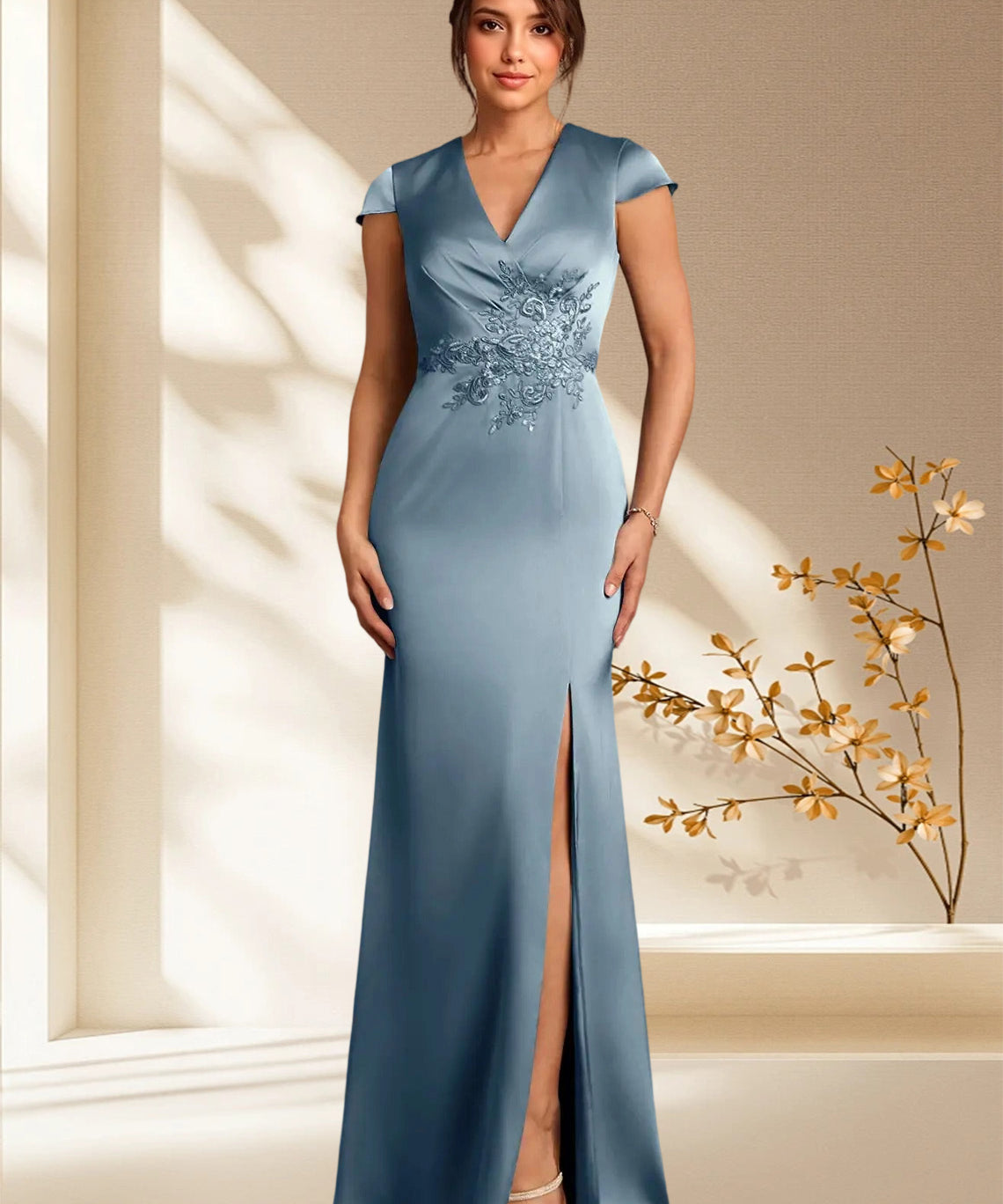 Augday Rilda Sheath Lace Stretch Satin Dress