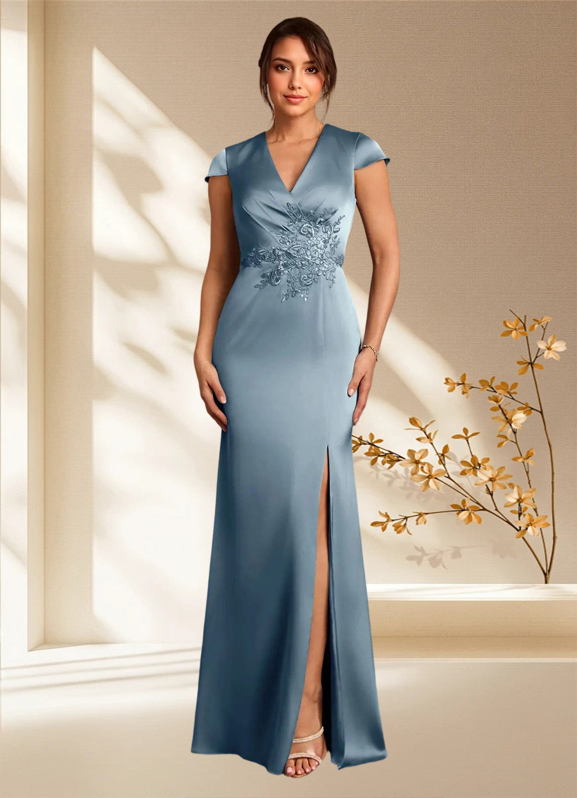 Augday Rilda Sheath Lace Stretch Satin Dress