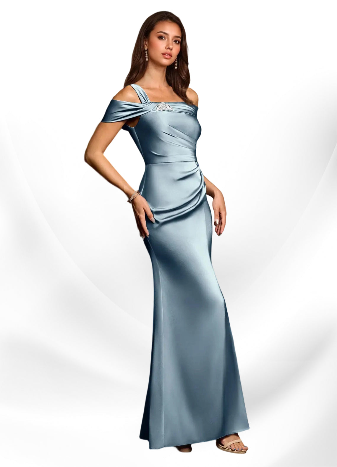 Augday Mermaid Off the Shoulder Stretch Satin Dress