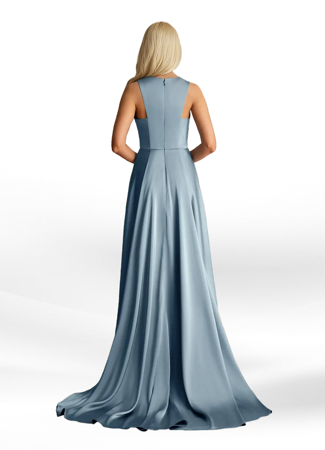 Augday Niles A-Line Trains Stretch Satin Dress