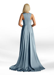 Augday Niles A-Line Trains Stretch Satin Dress