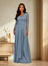 Augday Annetta A-Line V-Neck Pleated Mesh Dress