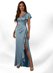 Augday Roya Mermaid V-Neck Pleated Stretch Satin