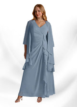 Augday Manuella A-Line V-Neck Pleated Chiffon Dress