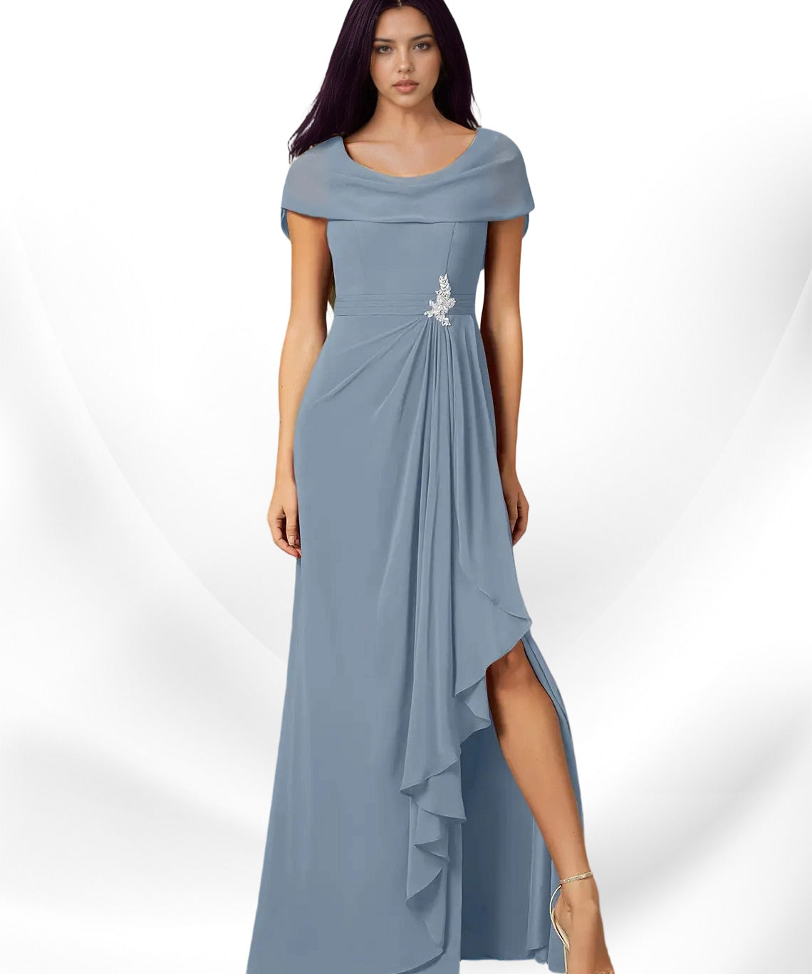 Augday Mary A-Line Side Slit Chiffon Dress