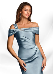 Augday Mermaid Off the Shoulder Stretch Satin Dress