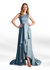 Augday Niles A-Line Trains Stretch Satin Dress