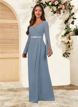 Augday Belinda A-Line V-Neck Pleated Chiffon Dress