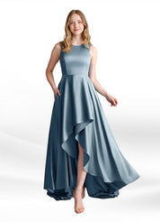 Augday Niles A-Line Trains Stretch Satin Dress