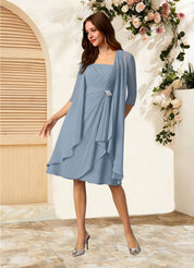 Augday Olivia A-Line Square Neckline Pleated Chiffon Dress