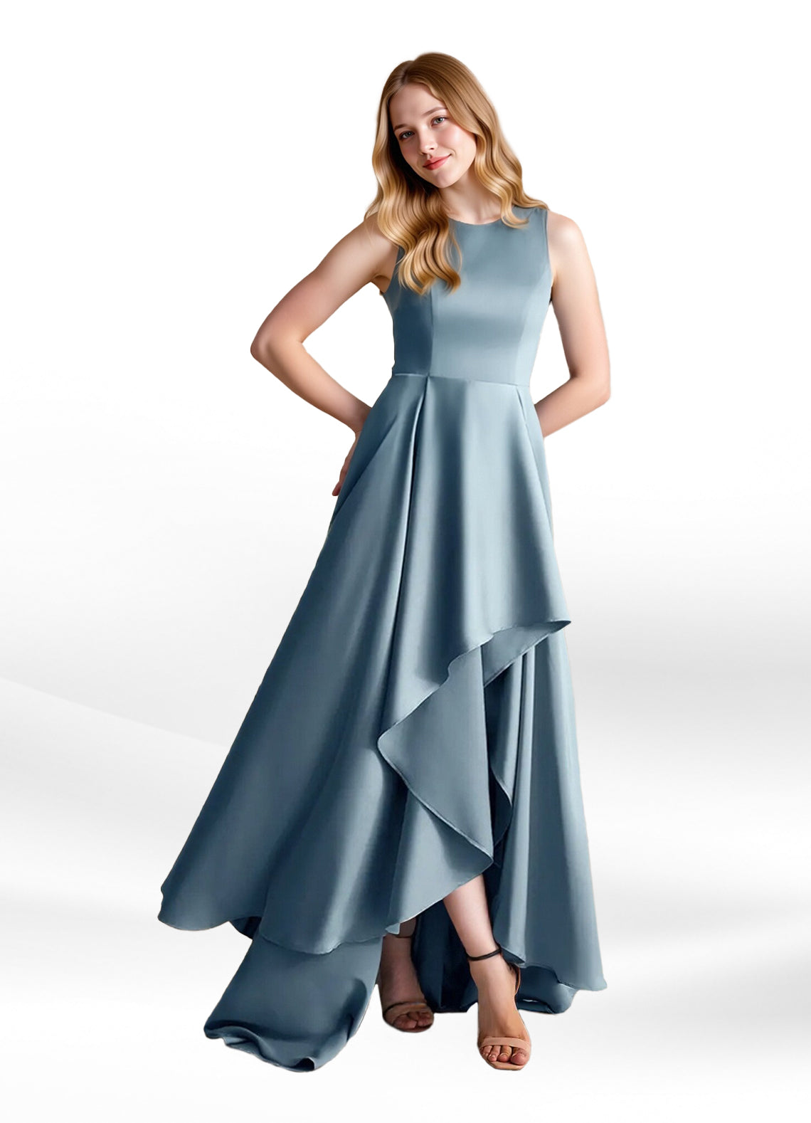 Augday Niles A-Line Trains Stretch Satin Dress