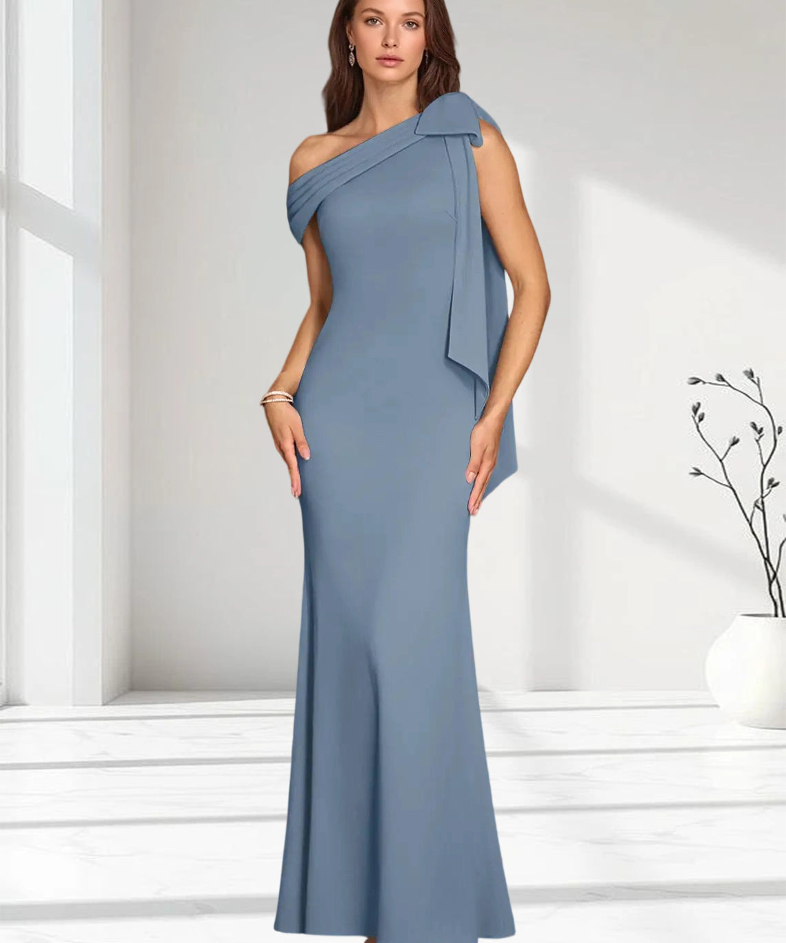 Augday Myers Mermaid Pleated Stretch Crepe Dress