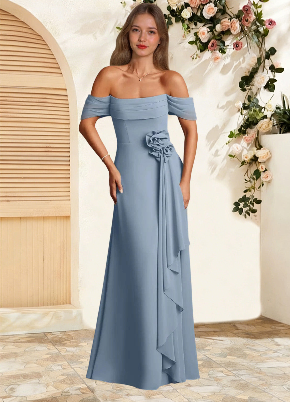 Augday Amherst A-Line Off the Shoulder Chiffon Dress