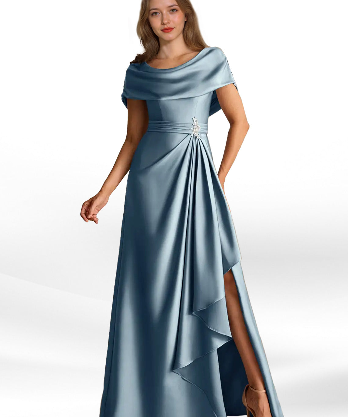 Augday Branford A-Line Pleated Stretch Satin Dress