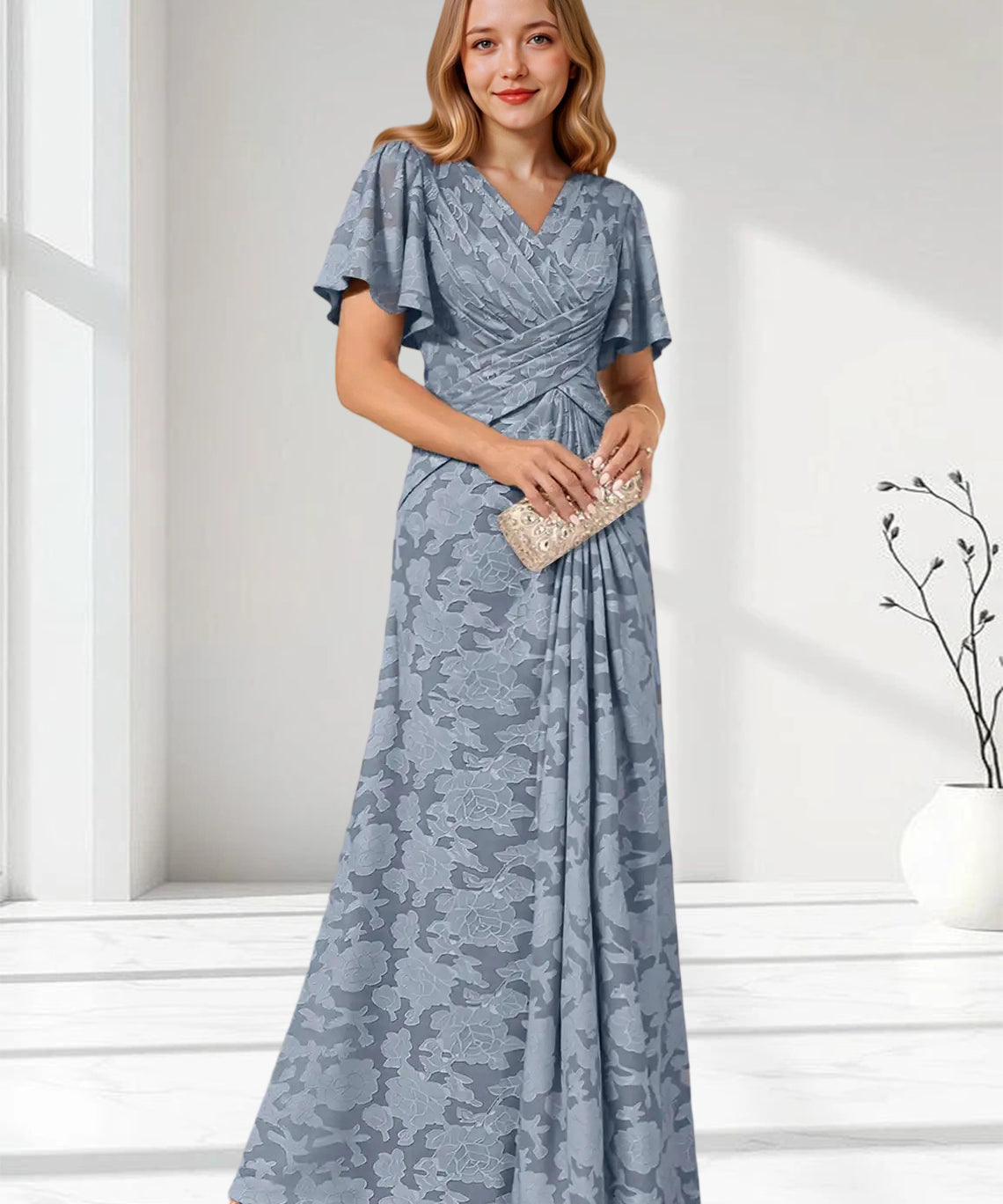 Augday Emmeline Pleated Floral Burnout Dress