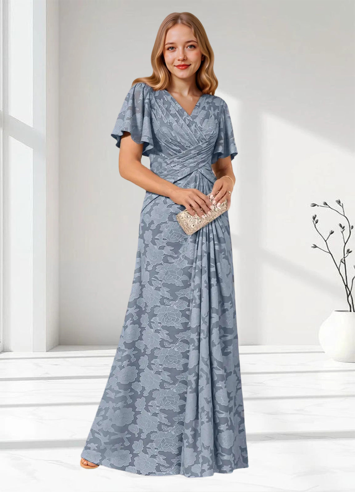 Augday Emmeline Pleated Floral Burnout Dress