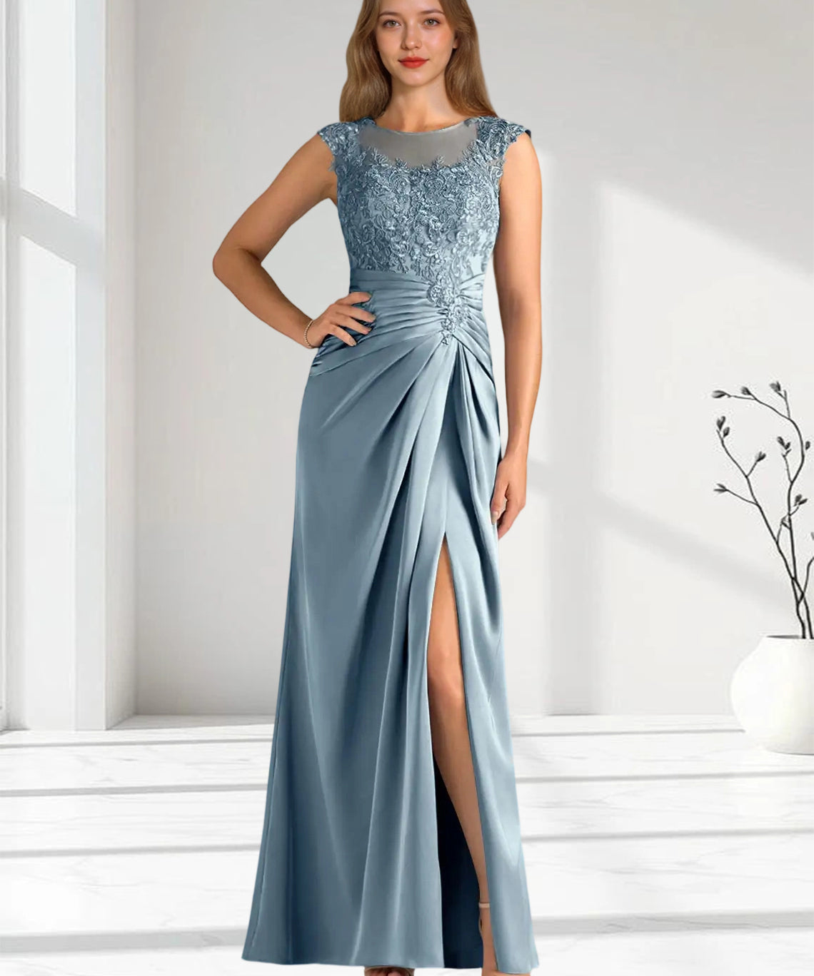 Augday Santa Barbara Sheath Pleated Stretch Satin Dress