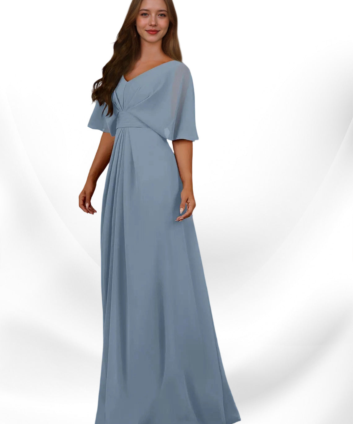 Augday Oksana A-Line V-Neck Pleated Chiffon Dress