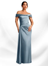 Augday Beah Sheath Off the Shoulder Stretch Satin Dress