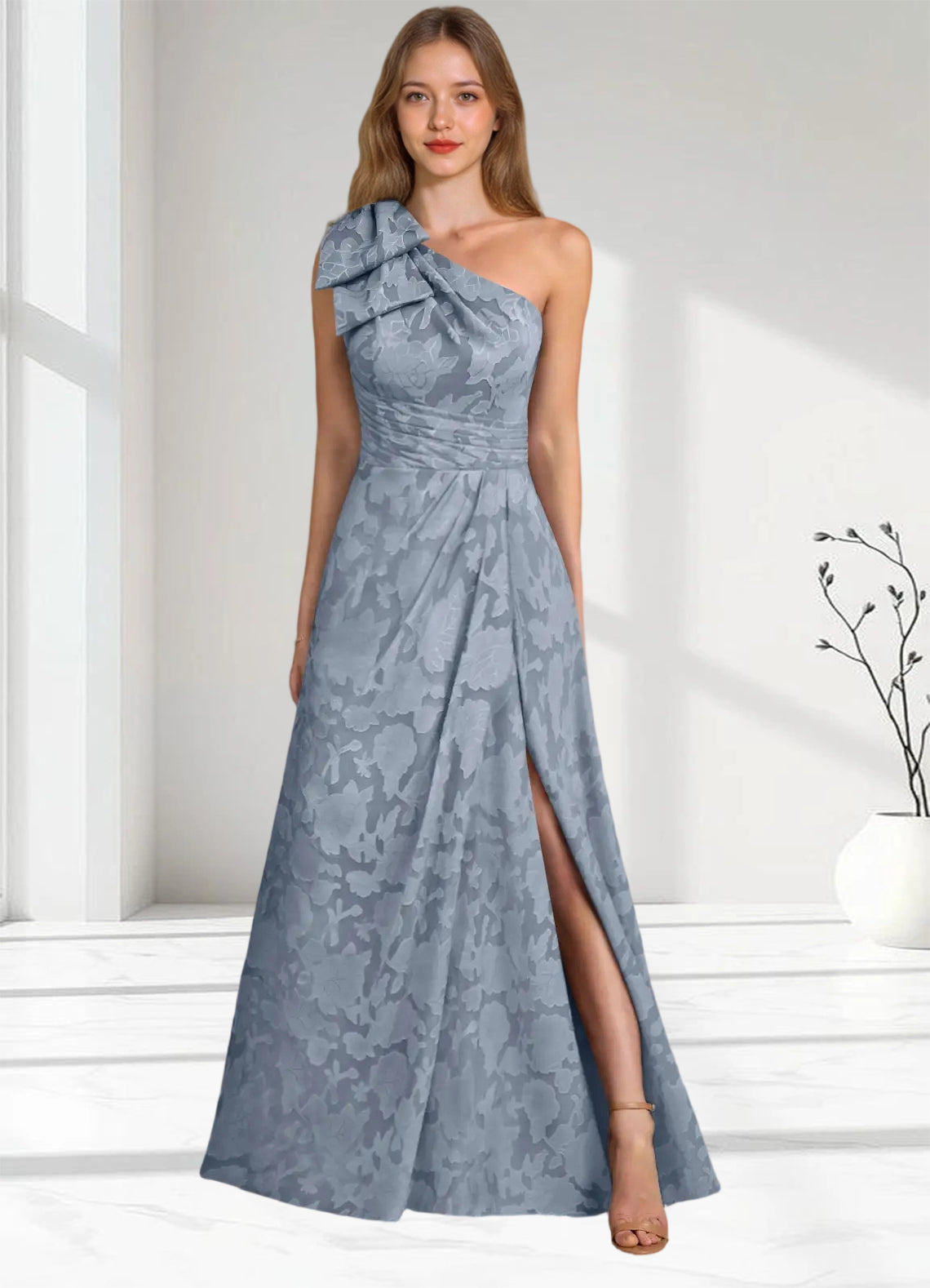 Augday Easton Ball-Gown One Shoulder Floral Burnout Dress