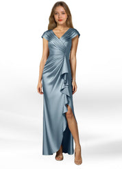 Augday Anderson A-Line Pleated Stretch Satin Dress