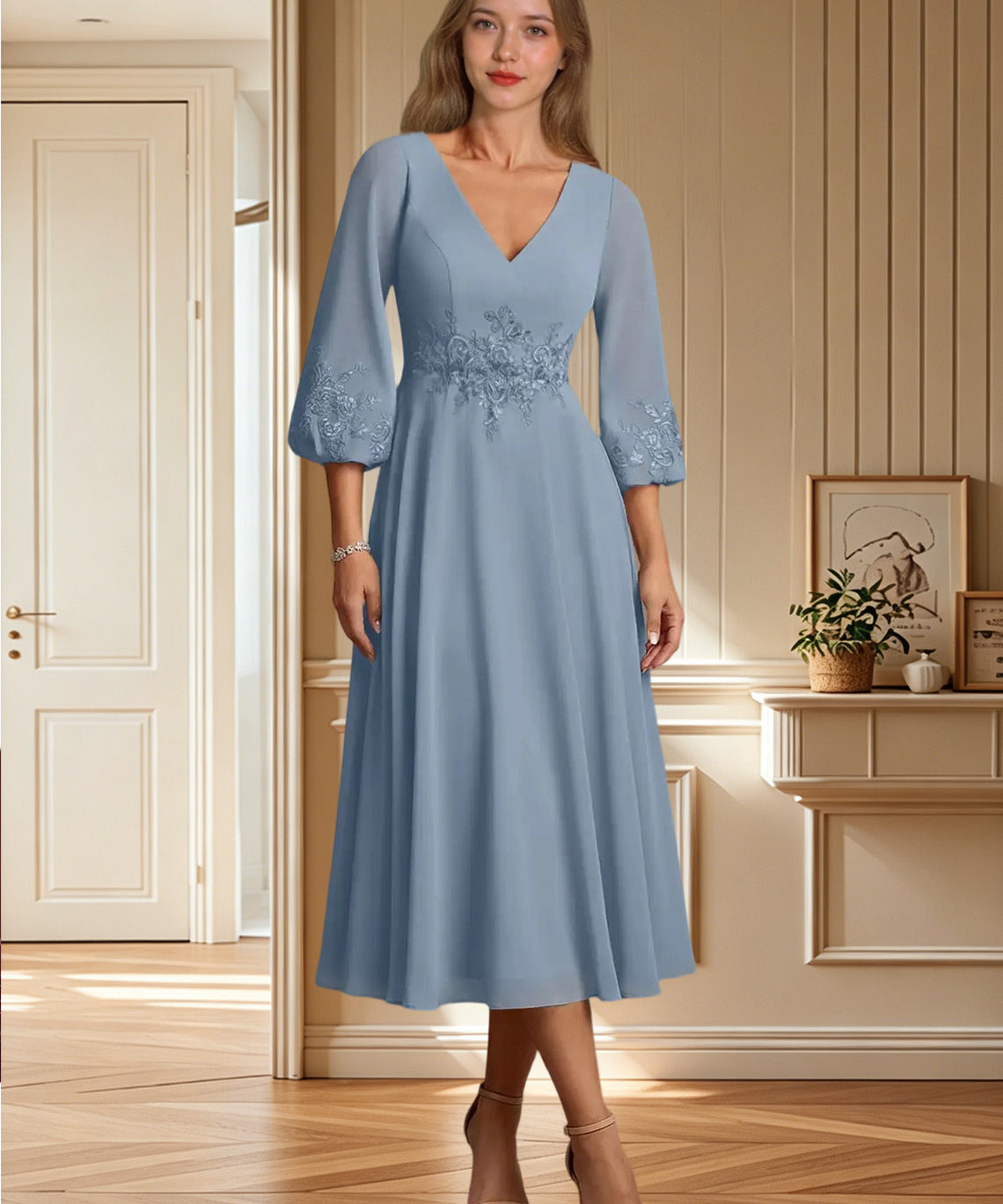 Augday Ana A-Line Lace Chiffon Dress