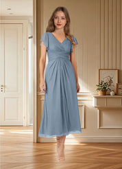 Augday Vera A-Line V-Neck Pleated Mesh Dress