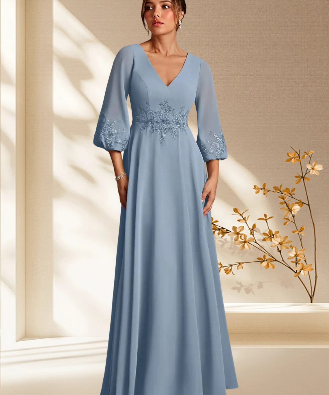 Augday Yorba A-Line Lace Chiffon Dress