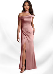 Augday Kamala Sheath One Shoulder Stretch Satin Dress