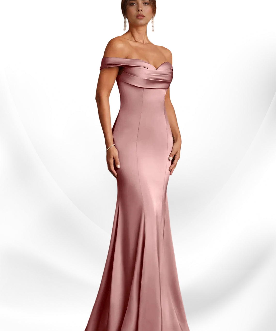 Augday  Mermaid Off the Shoulder Stretch Satin Dress