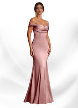 Augday Boone Mermaid Off the Shoulder Stretch Satin Dress